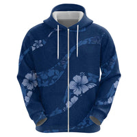 Aloha Hawaii Floral Tapa Zip Hoodie Patchwork Navy LT7 - Polynesian Pride
