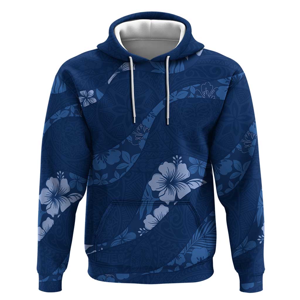 Aloha Hawaii Floral Tapa Zip Hoodie Patchwork Navy LT7 Pullover Hoodie Navy - Polynesian Pride