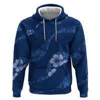Aloha Hawaii Floral Tapa Zip Hoodie Patchwork Navy LT7 Pullover Hoodie Navy - Polynesian Pride