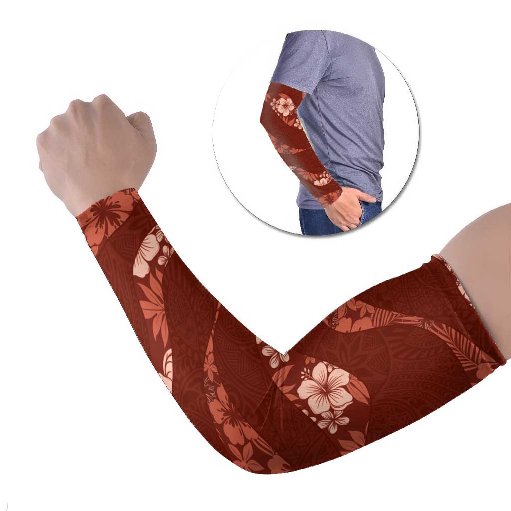 Aloha Hawaii Floral Tapa Arm Sleeves Patchwork Crimson LT7 Set of 2 Crimson - Polynesian Pride