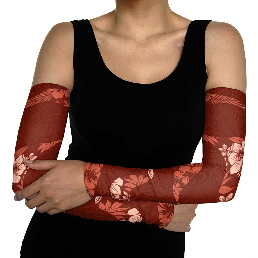 Aloha Hawaii Floral Tapa Arm Sleeves Patchwork Crimson LT7 - Polynesian Pride