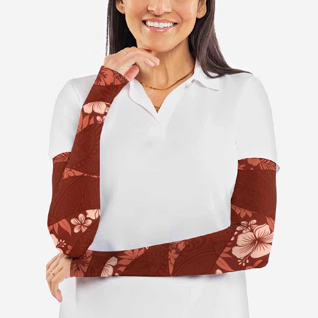 Aloha Hawaii Floral Tapa Arm Sleeves Patchwork Crimson LT7 - Polynesian Pride