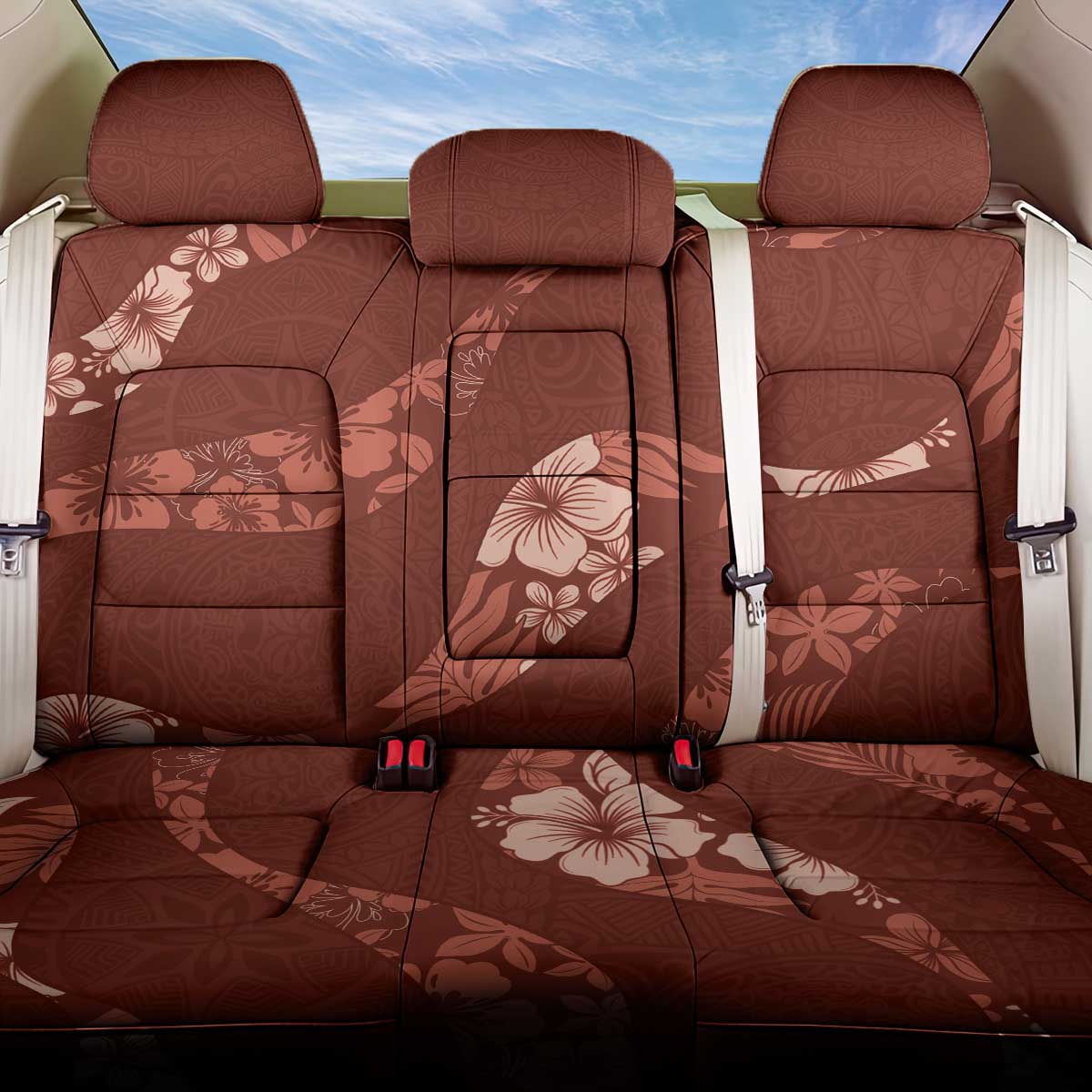 Aloha Hawaii Floral Tapa Back Car Seat Cover Patchwork Crimson LT7 One Size Crimson - Polynesian Pride