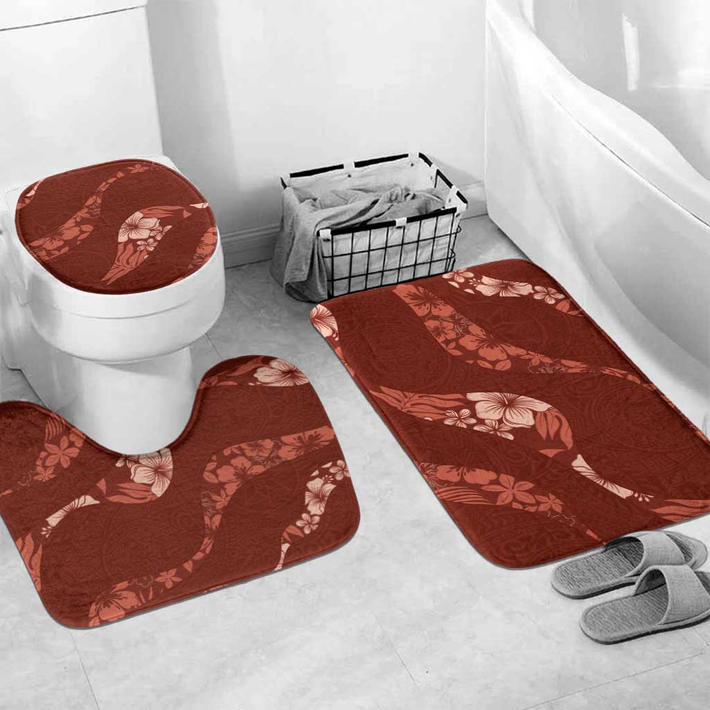 Aloha Hawaii Floral Tapa Bathroom Set Patchwork Crimson LT7 Mat Set Only (3 pcs) One Size Crimson - Polynesian Pride