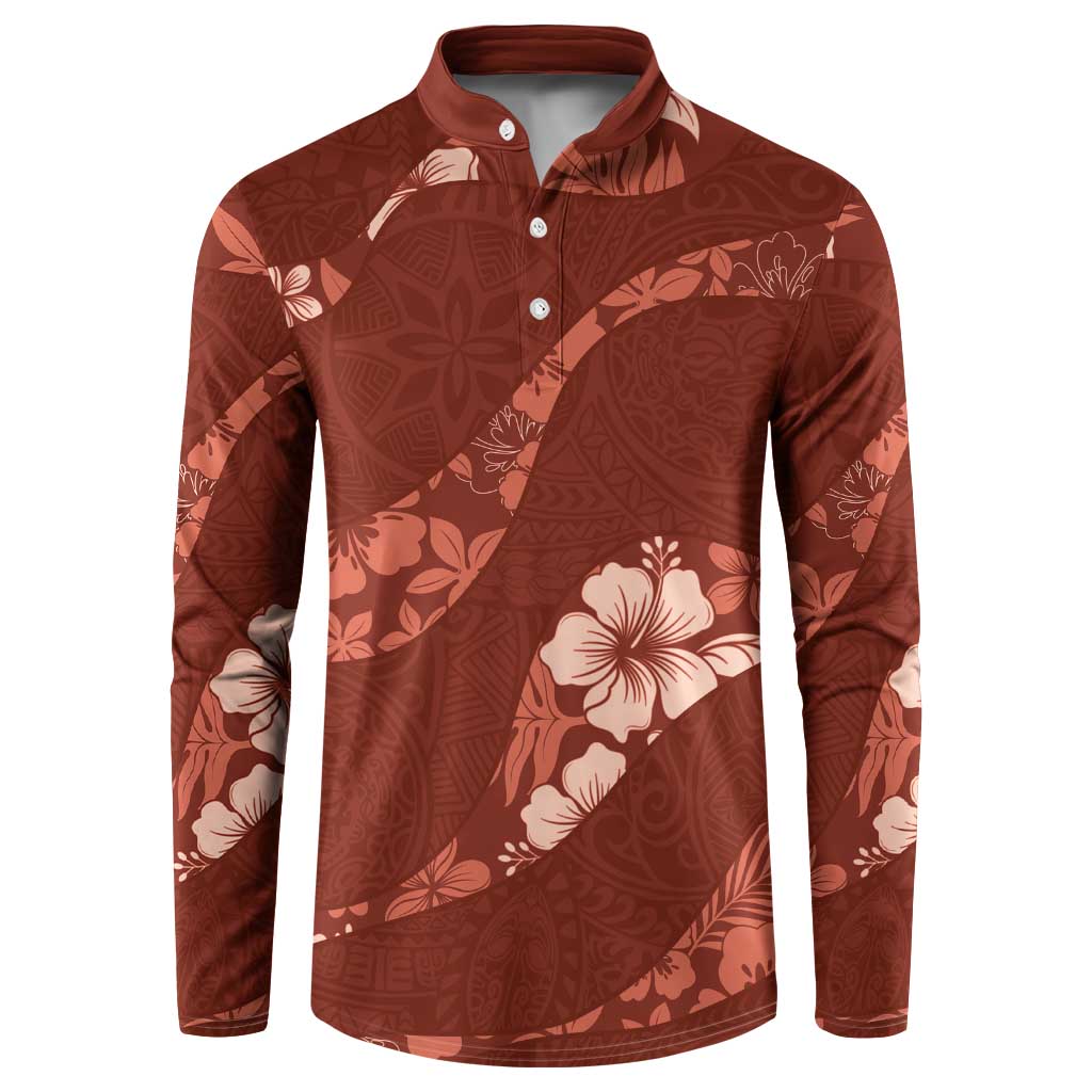 Aloha Hawaii Floral Tapa Button Sweatshirt Patchwork Crimson LT7 Crimson - Polynesian Pride