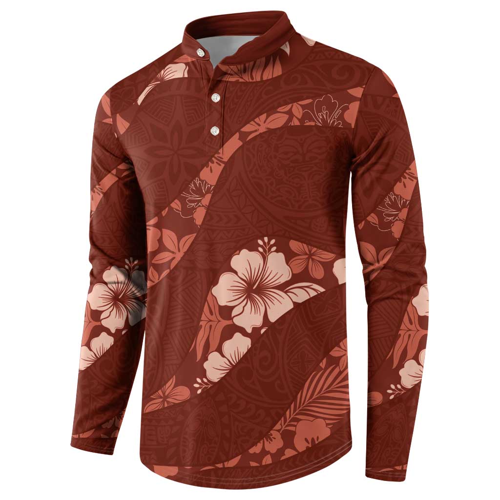 Aloha Hawaii Floral Tapa Button Sweatshirt Patchwork Crimson LT7 - Polynesian Pride