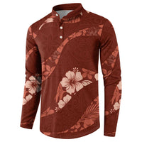 Aloha Hawaii Floral Tapa Button Sweatshirt Patchwork Crimson LT7 - Polynesian Pride