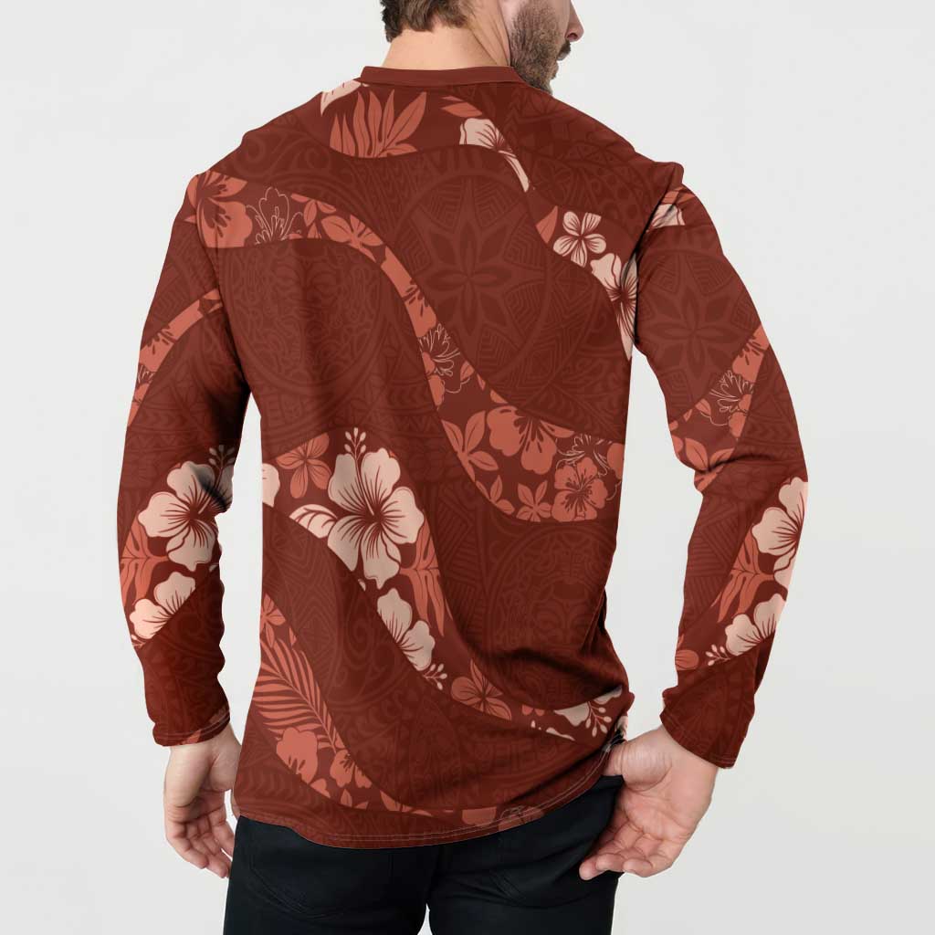 Aloha Hawaii Floral Tapa Button Sweatshirt Patchwork Crimson LT7 - Polynesian Pride
