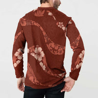 Aloha Hawaii Floral Tapa Button Sweatshirt Patchwork Crimson LT7 - Polynesian Pride