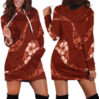 Aloha Hawaii Floral Tapa Hoodie Dress Patchwork Crimson LT7 - Polynesian Pride