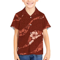 Aloha Hawaii Floral Tapa Kid Hawaiian Shirt Patchwork Crimson LT7 Kid Crimson - Polynesian Pride