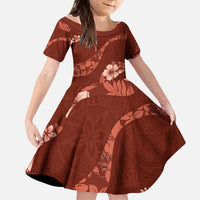 Aloha Hawaii Floral Tapa Kid Short Sleeve Dress Patchwork Crimson LT7 KID Crimson - Polynesian Pride