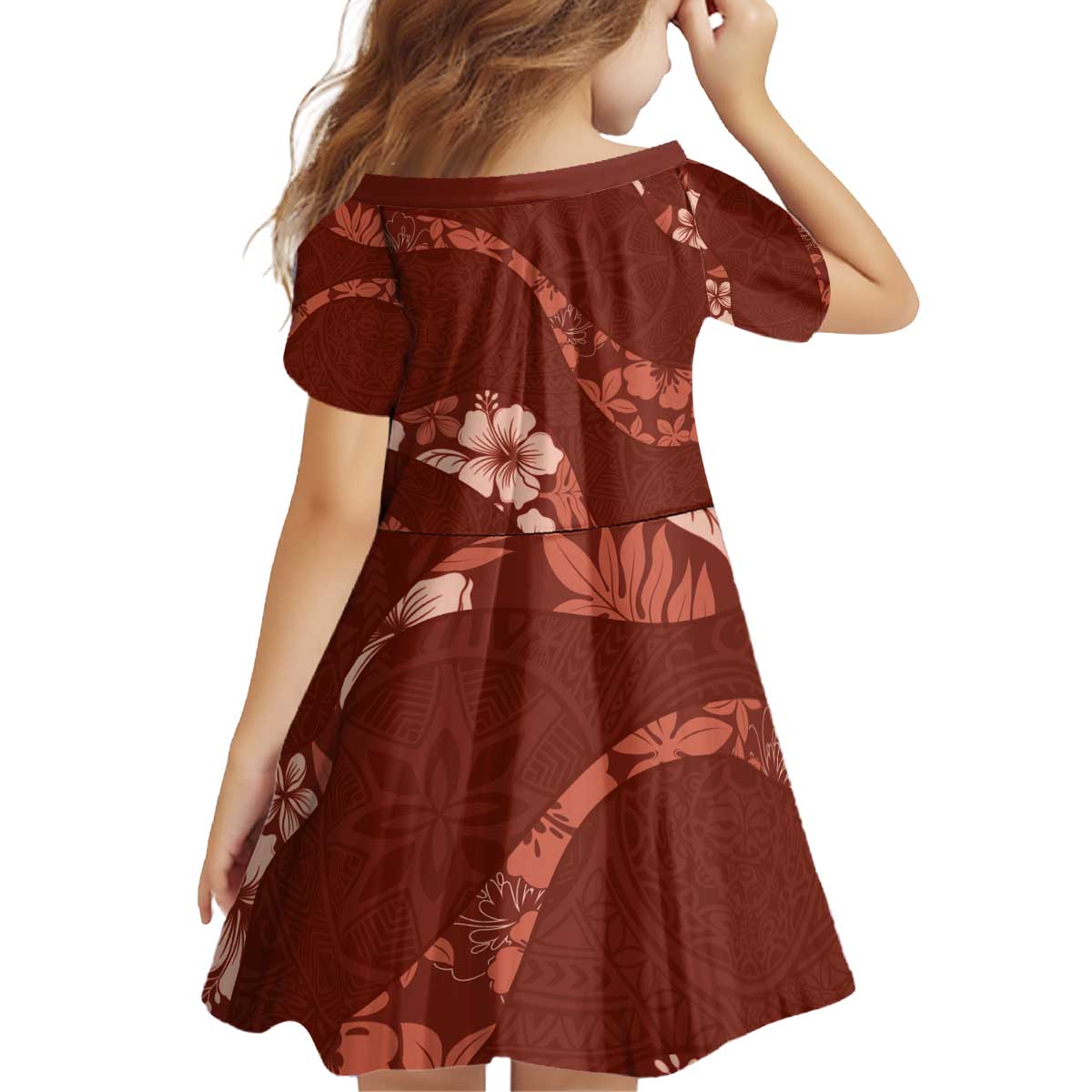 Aloha Hawaii Floral Tapa Kid Short Sleeve Dress Patchwork Crimson LT7 - Polynesian Pride