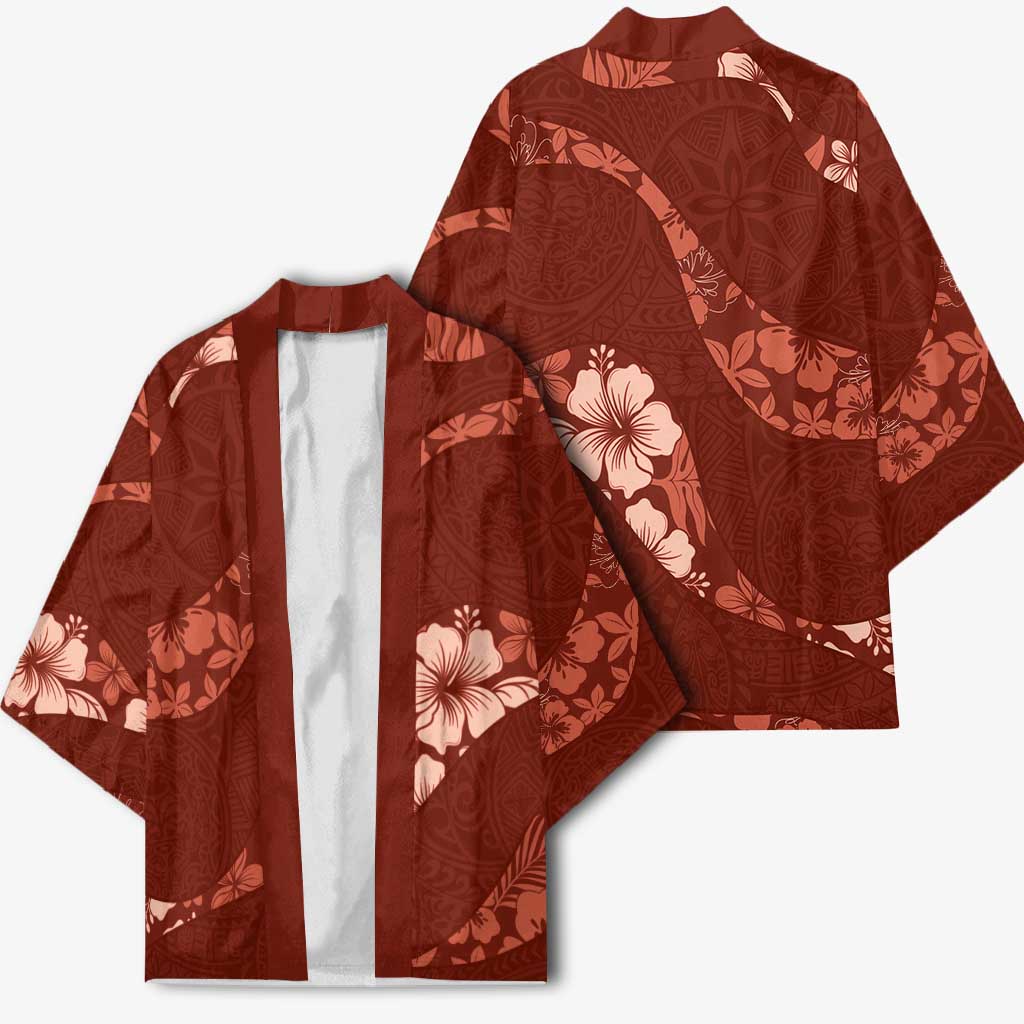 Aloha Hawaii Floral Tapa Kimono Patchwork Crimson LT7 - Polynesian Pride