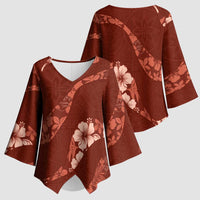 Aloha Hawaii Floral Tapa Kimono Sleeve Blouse Patchwork Crimson LT7 - Polynesian Pride