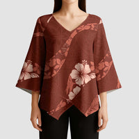 Aloha Hawaii Floral Tapa Kimono Sleeve Blouse Patchwork Crimson LT7 - Polynesian Pride