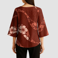 Aloha Hawaii Floral Tapa Kimono Sleeve Blouse Patchwork Crimson LT7 - Polynesian Pride