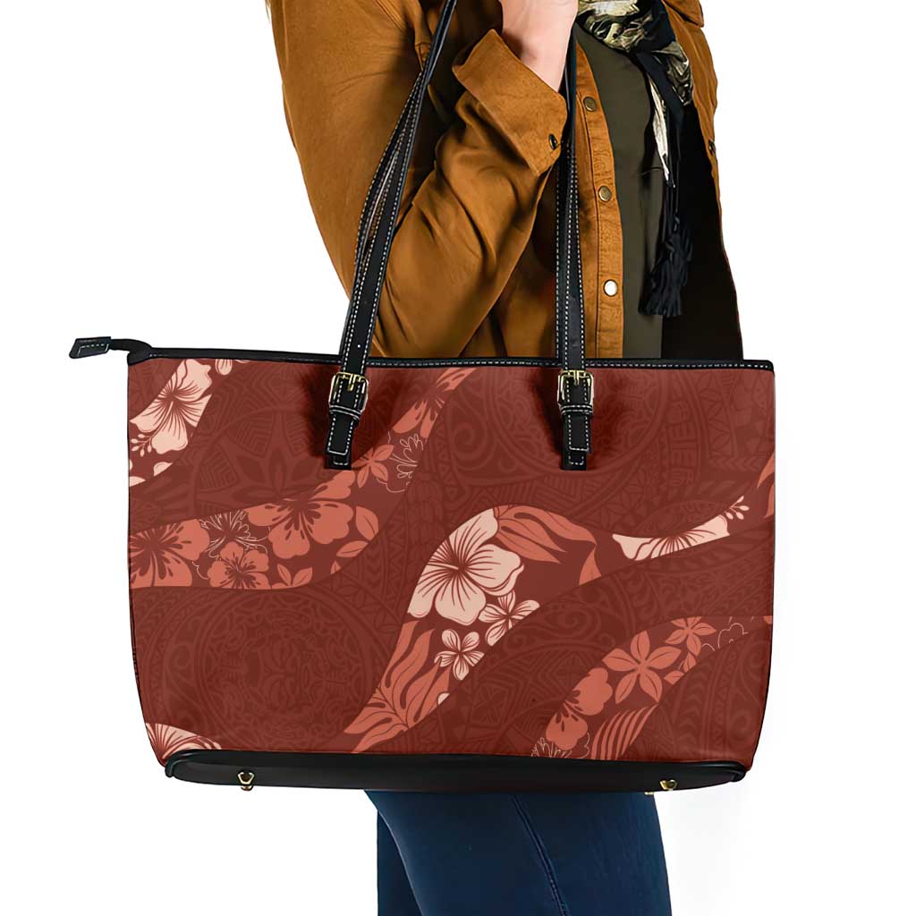 Aloha Hawaii Floral Tapa Leather Tote Bag Patchwork Crimson LT7 - Polynesian Pride