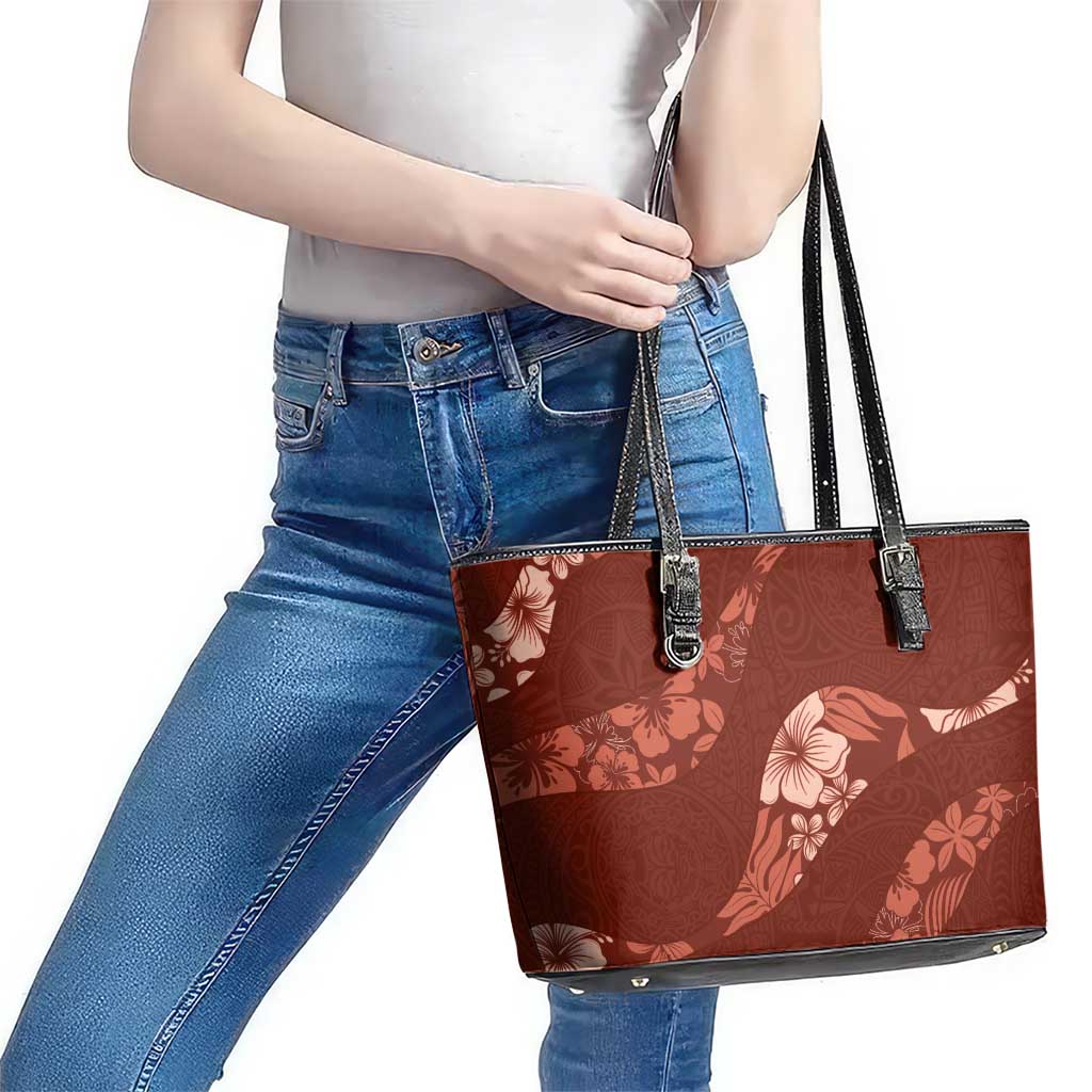 Aloha Hawaii Floral Tapa Leather Tote Bag Patchwork Crimson LT7 - Polynesian Pride