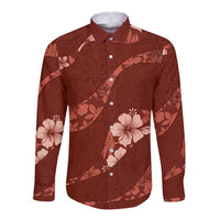 Aloha Hawaii Floral Tapa Long Sleeve Button Shirt Patchwork Crimson LT7 Unisex Crimson - Polynesian Pride