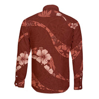 Aloha Hawaii Floral Tapa Long Sleeve Button Shirt Patchwork Crimson LT7 - Polynesian Pride