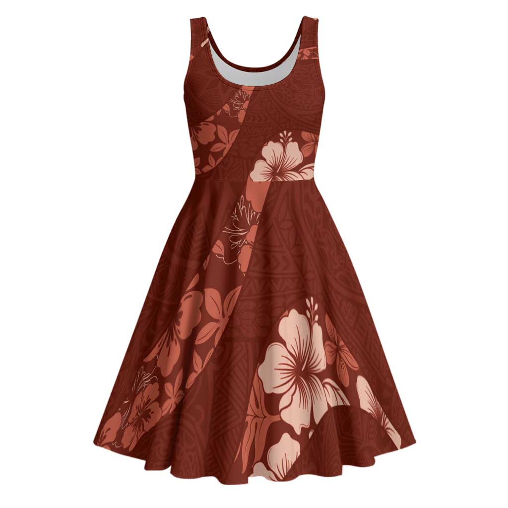 Aloha Hawaii Floral Tapa Midi Dress Patchwork Crimson LT7 Crimson - Polynesian Pride