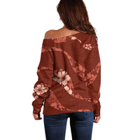 Aloha Hawaii Floral Tapa Off Shoulder Sweater Patchwork Crimson LT7 - Polynesian Pride