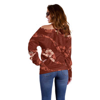 Aloha Hawaii Floral Tapa Off Shoulder Sweater Patchwork Crimson LT7 - Polynesian Pride