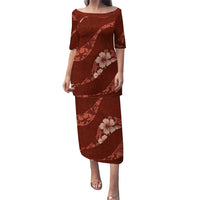 Aloha Hawaii Floral Tapa Puletasi Patchwork Crimson LT7 Long Dress Crimson - Polynesian Pride