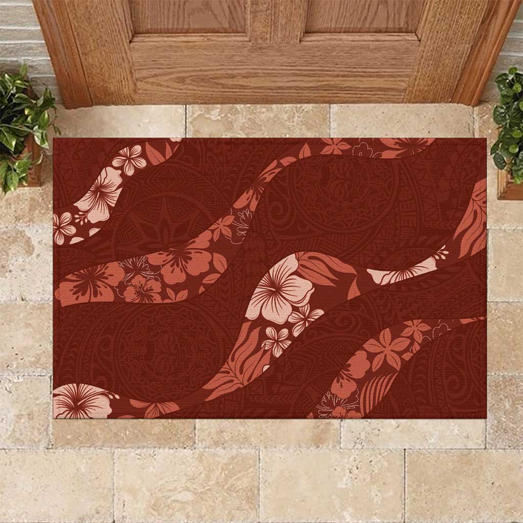 Aloha Hawaii Floral Tapa Rubber Doormat Patchwork Crimson LT7 Crimson - Polynesian Pride