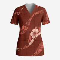 Aloha Hawaii Floral Tapa Scrub Top Patchwork Crimson LT7 Adult Crimson - Polynesian Pride