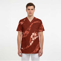 Aloha Hawaii Floral Tapa Scrub Top Patchwork Crimson LT7 - Polynesian Pride