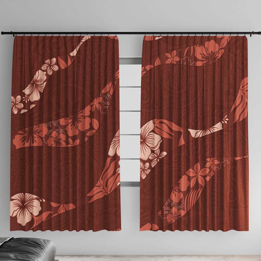 Aloha Hawaii Floral Tapa Window Curtain Patchwork Crimson LT7 With Hooks Crimson - Polynesian Pride
