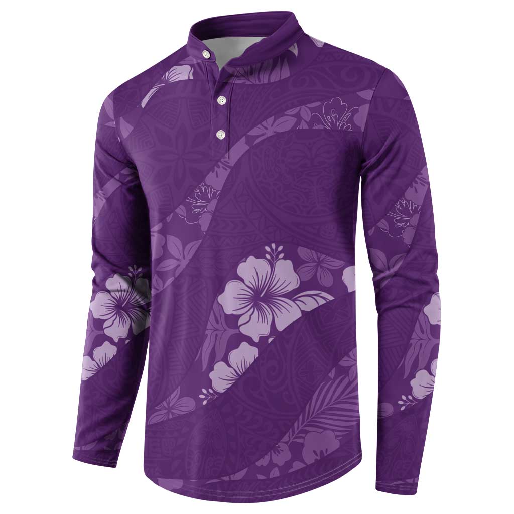 Aloha Hawaii Floral Tapa Button Sweatshirt Patchwork Violet LT7 - Polynesian Pride