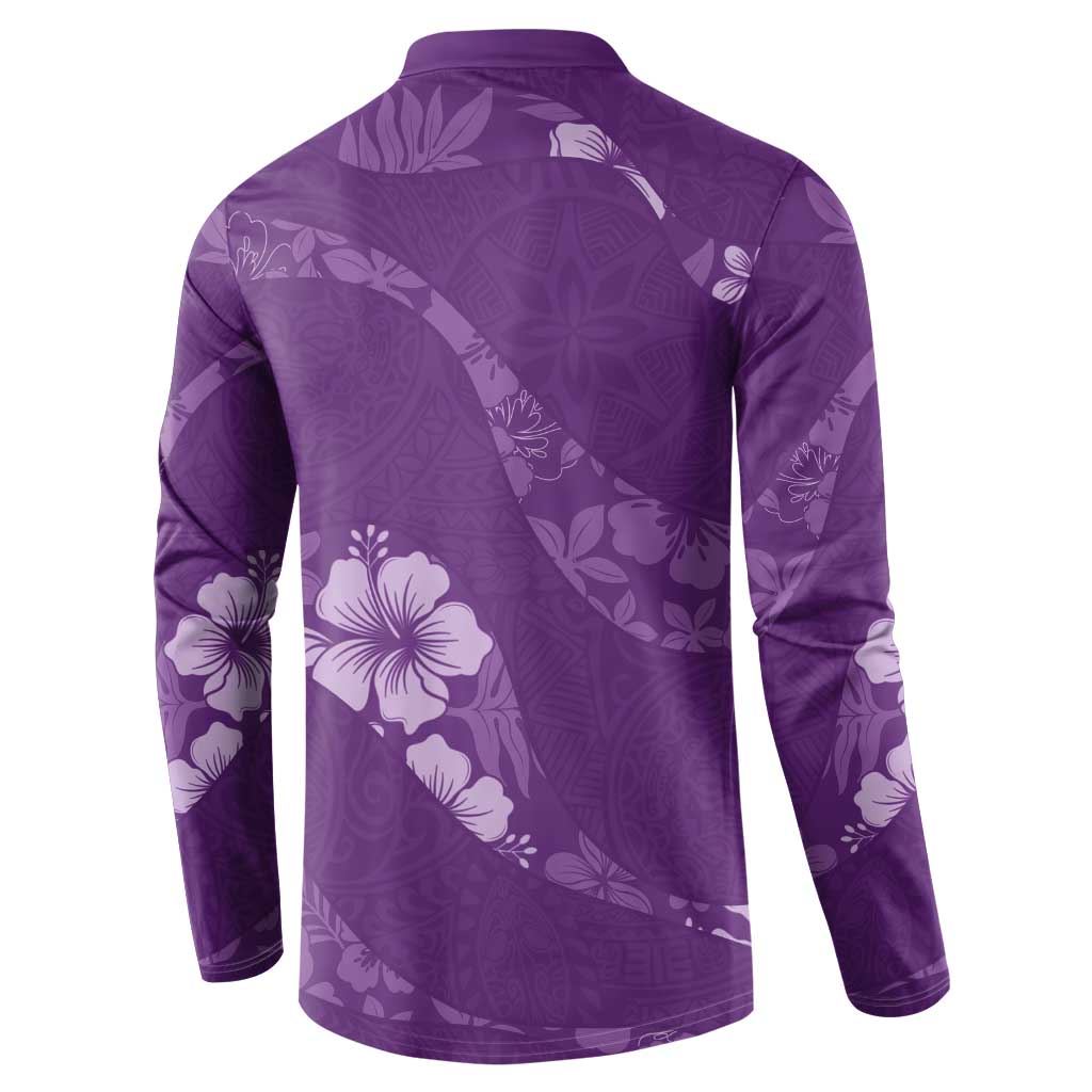 Aloha Hawaii Floral Tapa Button Sweatshirt Patchwork Violet LT7 - Polynesian Pride