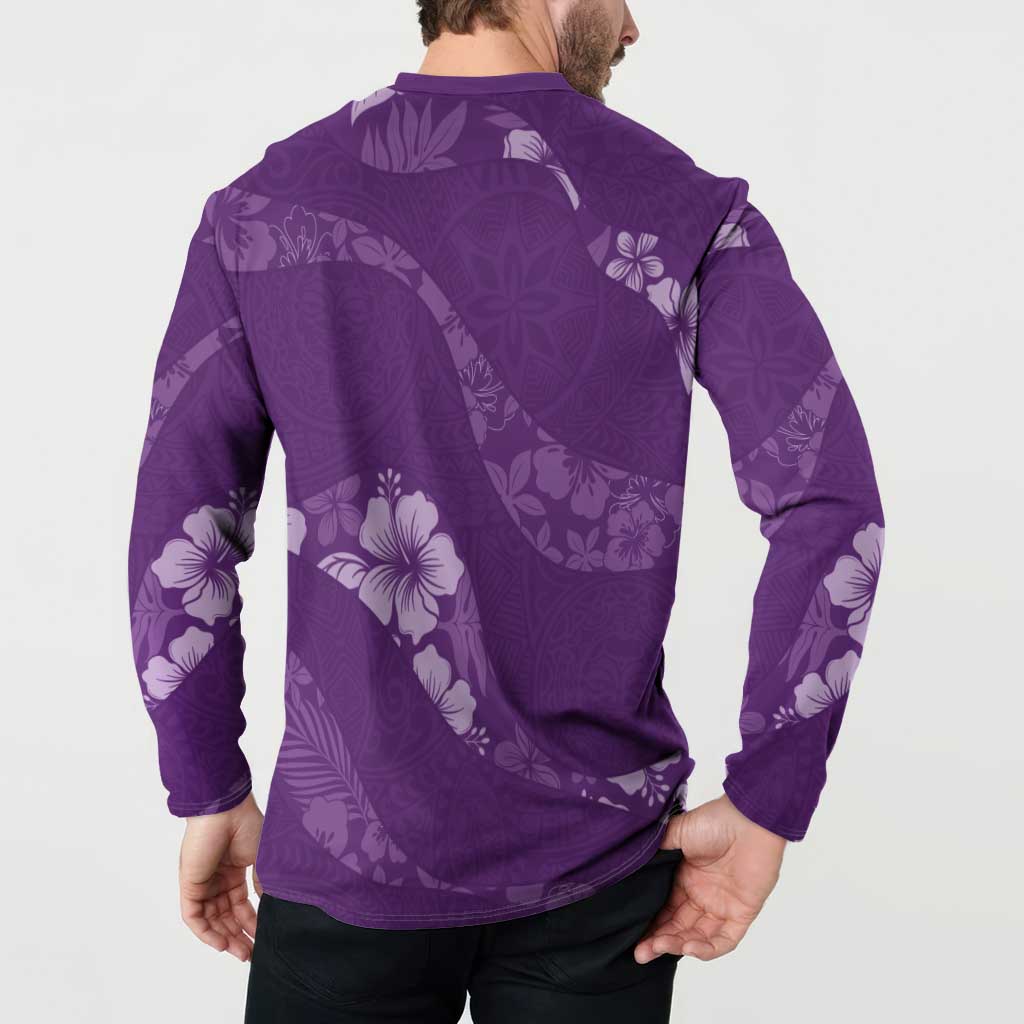 Aloha Hawaii Floral Tapa Button Sweatshirt Patchwork Violet LT7 - Polynesian Pride