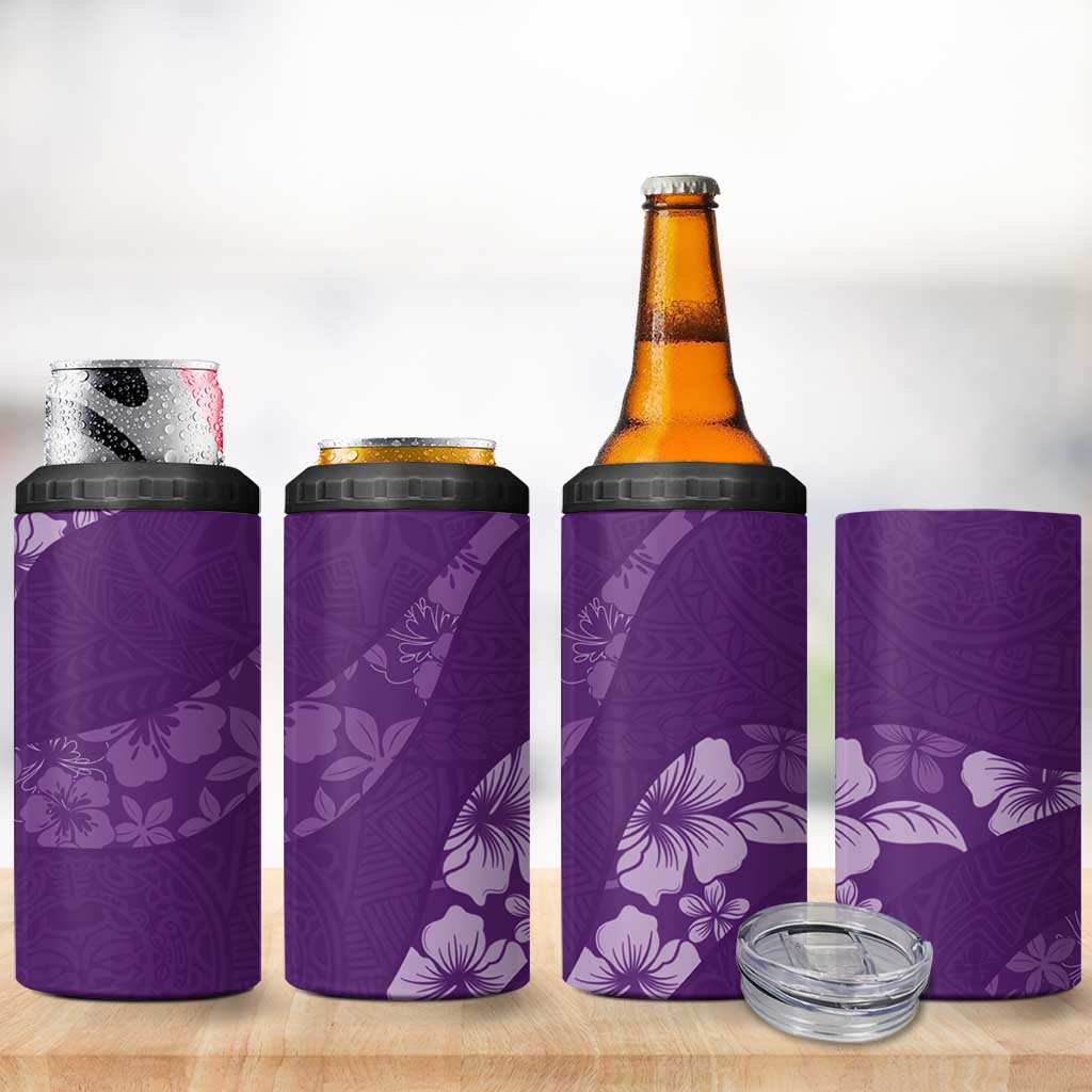 Aloha Hawaii Floral Tapa 4 in 1 Can Cooler Tumbler Patchwork Violet LT7 - Polynesian Pride