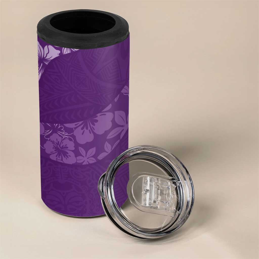 Aloha Hawaii Floral Tapa 4 in 1 Can Cooler Tumbler Patchwork Violet LT7 - Polynesian Pride