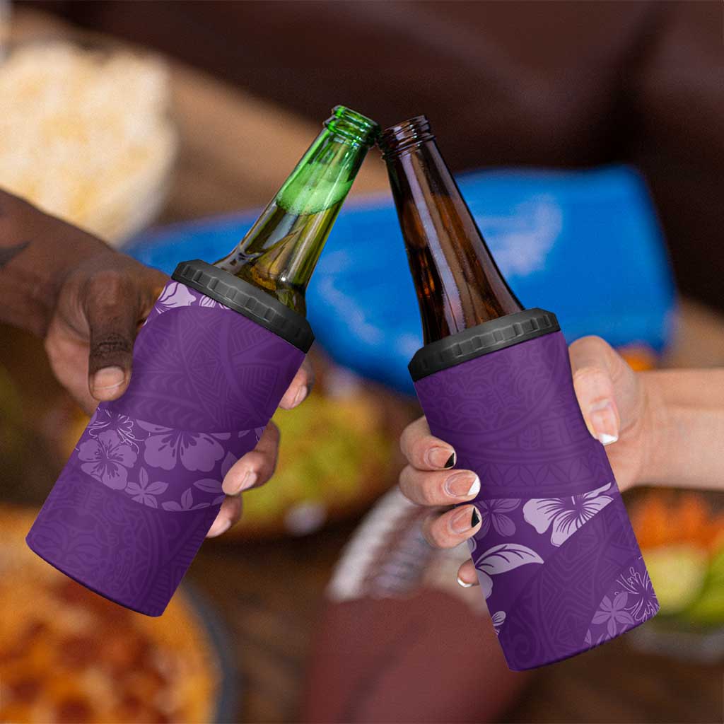 Aloha Hawaii Floral Tapa 4 in 1 Can Cooler Tumbler Patchwork Violet LT7 - Polynesian Pride