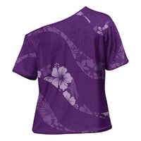 Aloha Hawaii Floral Tapa Cross Shoulder Shirt Patchwork Violet LT7 - Polynesian Pride