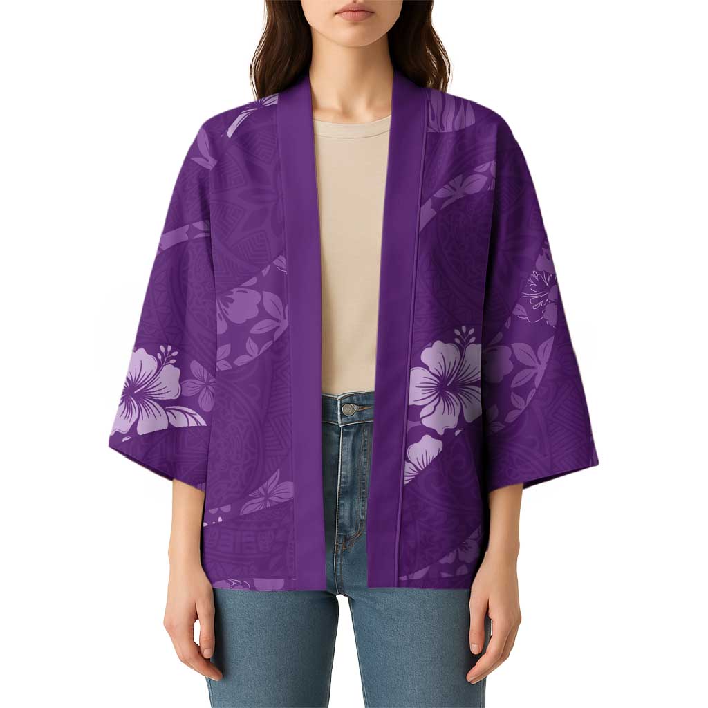 Aloha Hawaii Floral Tapa Kimono Patchwork Violet LT7 - Polynesian Pride