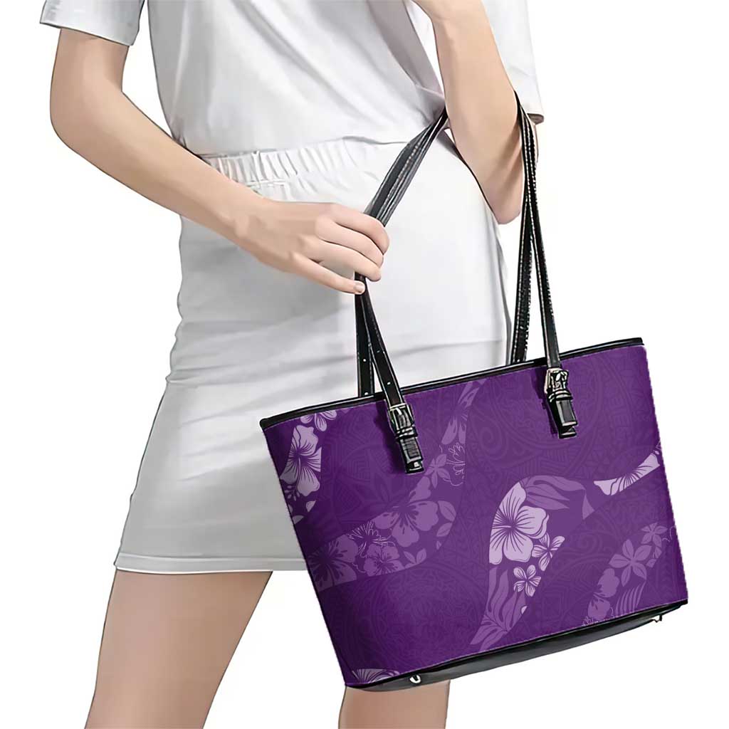 Aloha Hawaii Floral Tapa Leather Tote Bag Patchwork Violet LT7 - Polynesian Pride