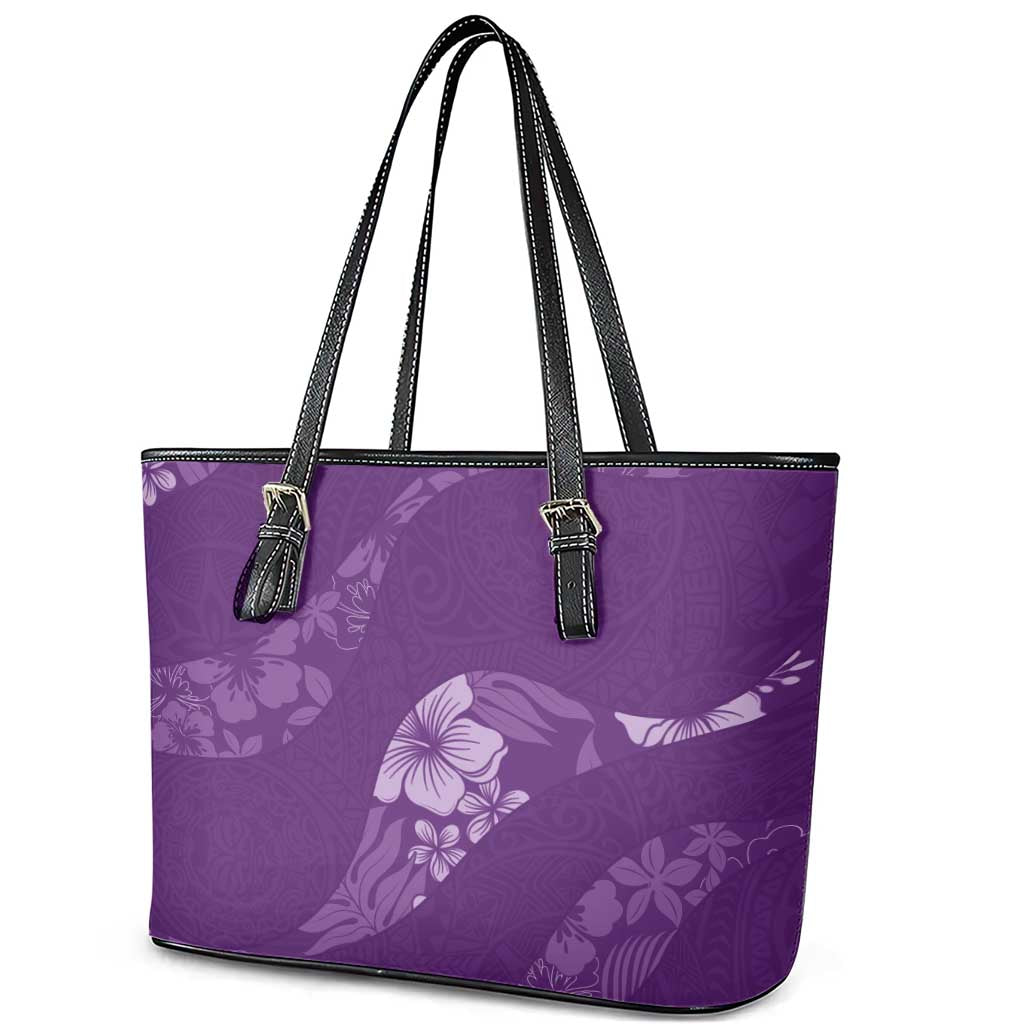 Aloha Hawaii Floral Tapa Leather Tote Bag Patchwork Violet LT7 - Polynesian Pride