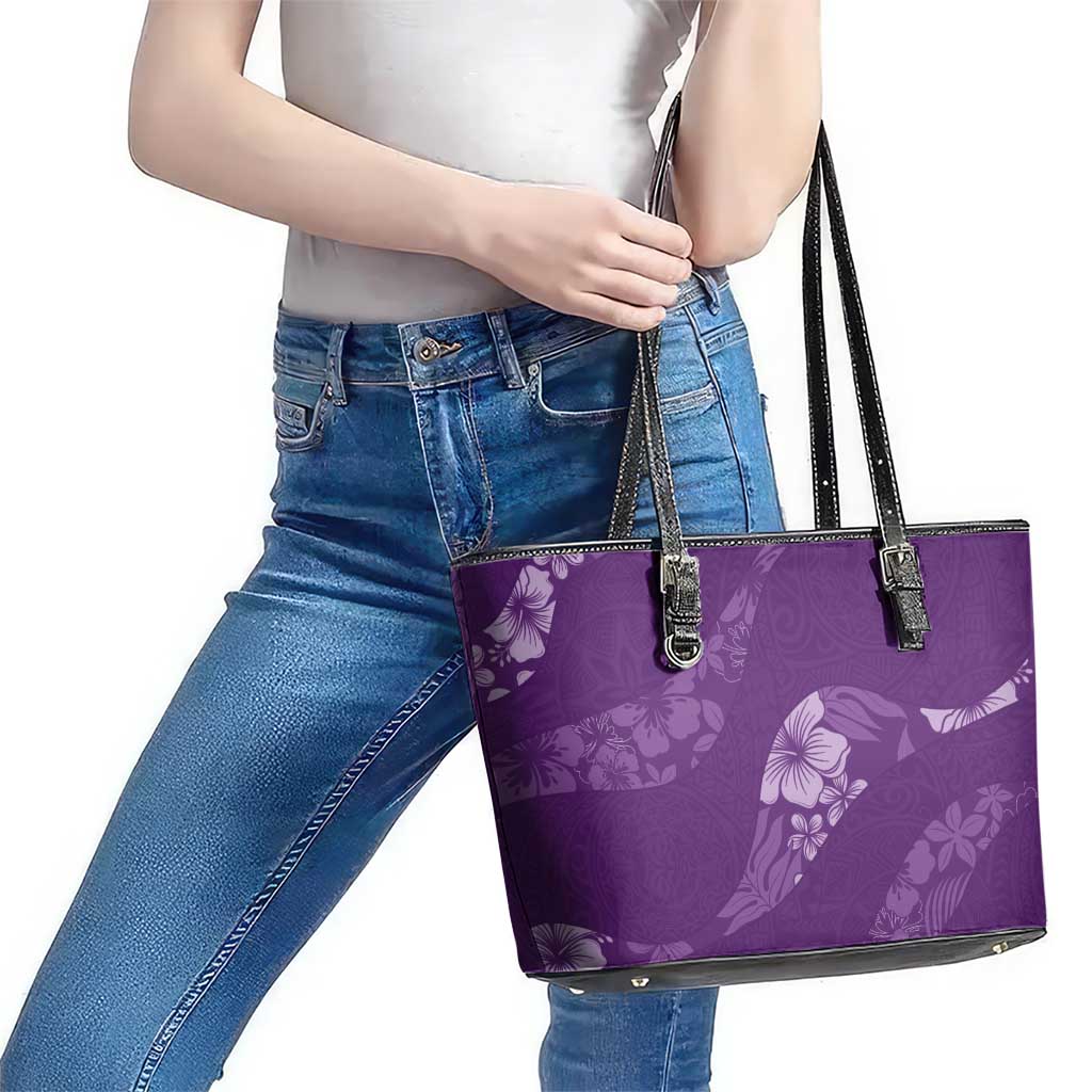 Aloha Hawaii Floral Tapa Leather Tote Bag Patchwork Violet LT7 - Polynesian Pride