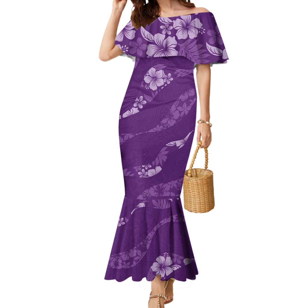 Aloha Hawaii Floral Tapa Mermaid Dress Patchwork Violet LT7 Women Violet - Polynesian Pride