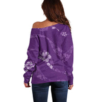Aloha Hawaii Floral Tapa Off Shoulder Sweater Patchwork Violet LT7 - Polynesian Pride