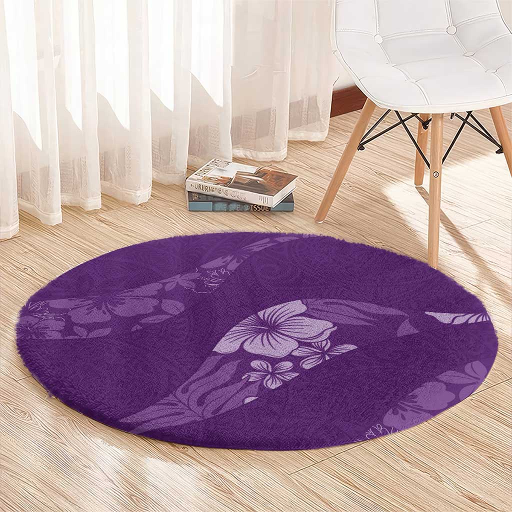 Aloha Hawaii Floral Tapa Round Carpet Patchwork Violet LT7 - Polynesian Pride
