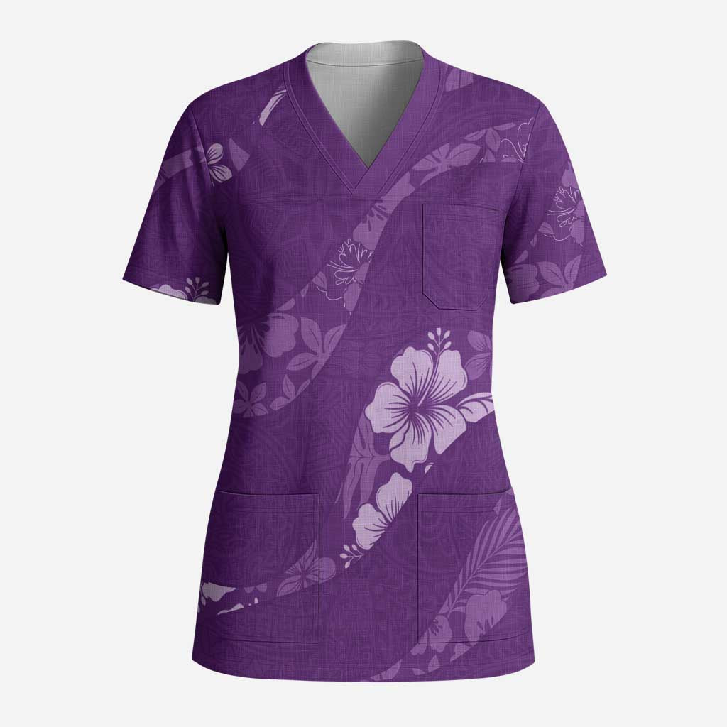 Aloha Hawaii Floral Tapa Scrub Top Patchwork Violet LT7 Adult Violet - Polynesian Pride