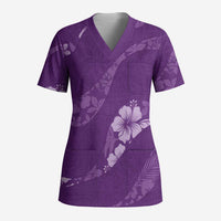 Aloha Hawaii Floral Tapa Scrub Top Patchwork Violet LT7 Adult Violet - Polynesian Pride