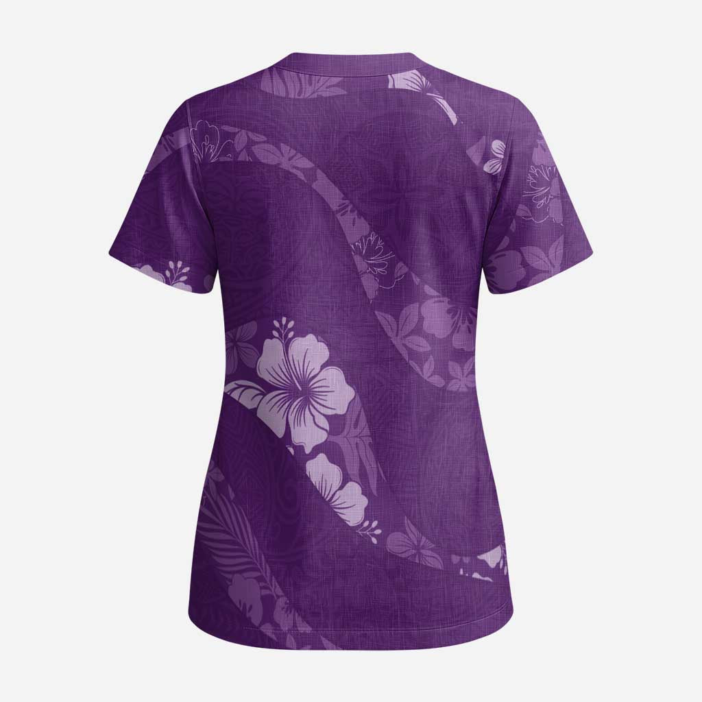 Aloha Hawaii Floral Tapa Scrub Top Patchwork Violet LT7 - Polynesian Pride